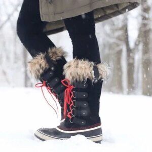 SOREL Joan of Arctic Snow Winter Boots 7 Waterproof Suede Faux Fur Cuff Tall